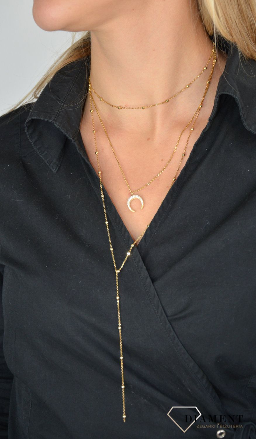 Srebrny naszyjnik potrójny pozłacany księżyc DIA-NSZ-0068-925.jpg